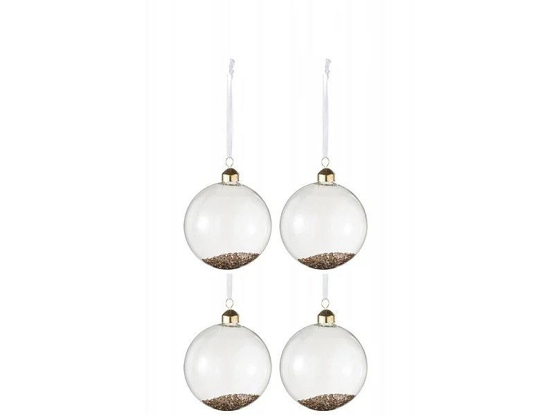 Lot de 4 Boules de Noël en Verre "Paillettes Or" 24cm Transparent
