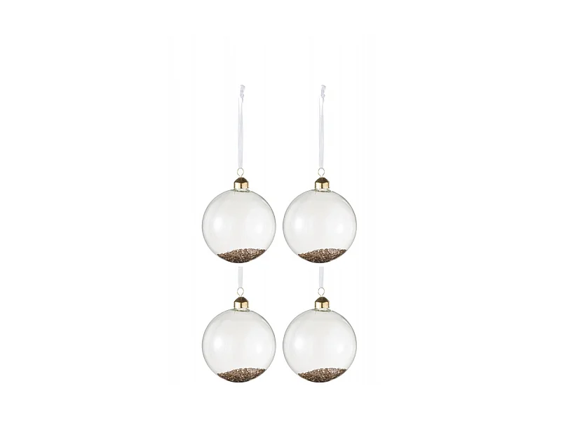 Lot de 4 Boules de Noël en Verre "Paillettes Or" 24cm Transparent