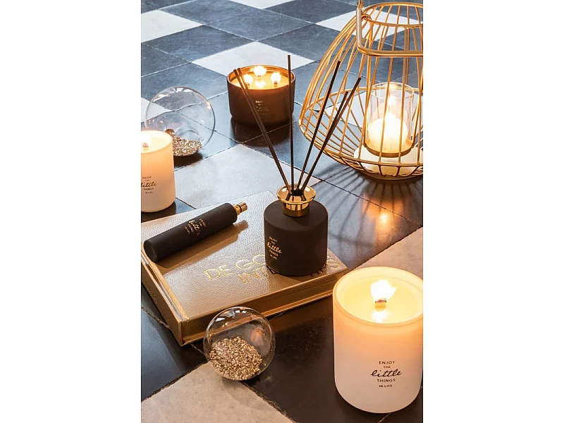 Caja de 4 bolas de Navidad de vidrio transparente - oro 10x10x10 cm