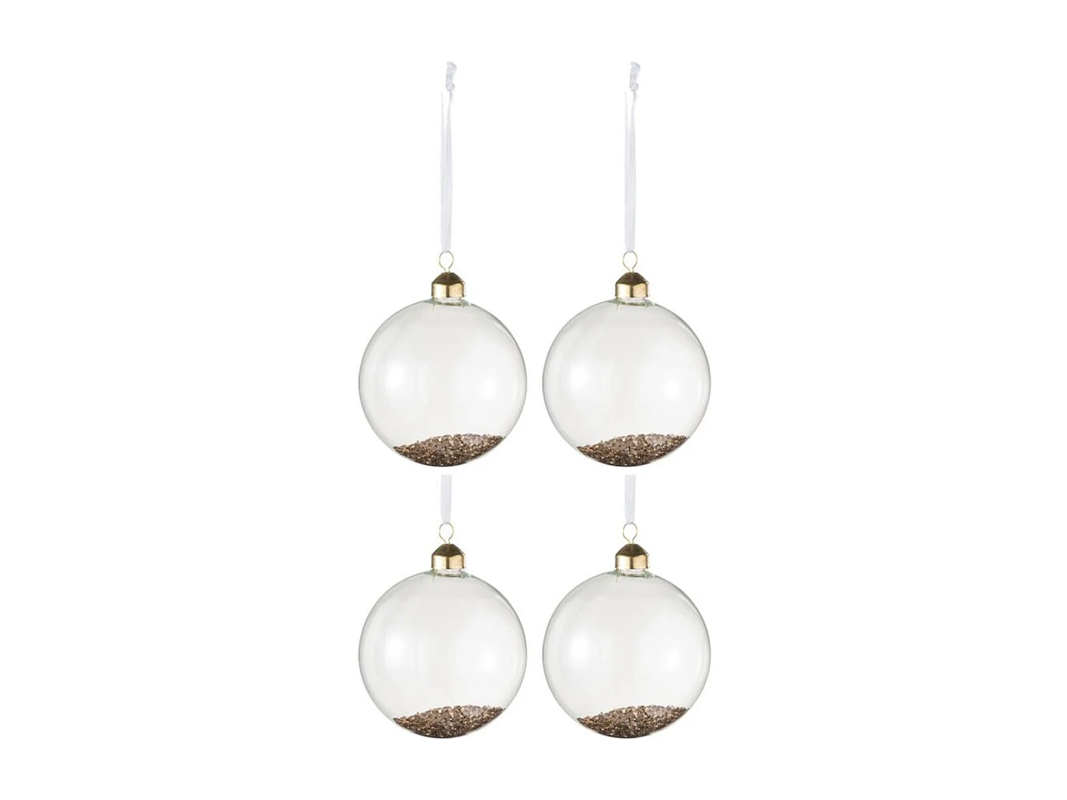 Lot de 4 Boules de Noël en Verre "Paillettes Or" 24cm Transparent