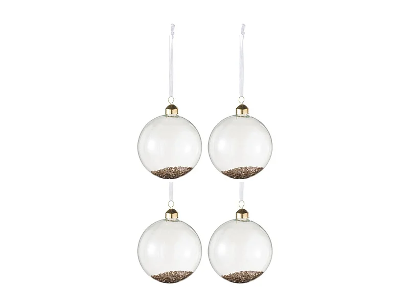Scatola di 4 palline di Natale in vetro trasparente - oro 10x10x10 cm