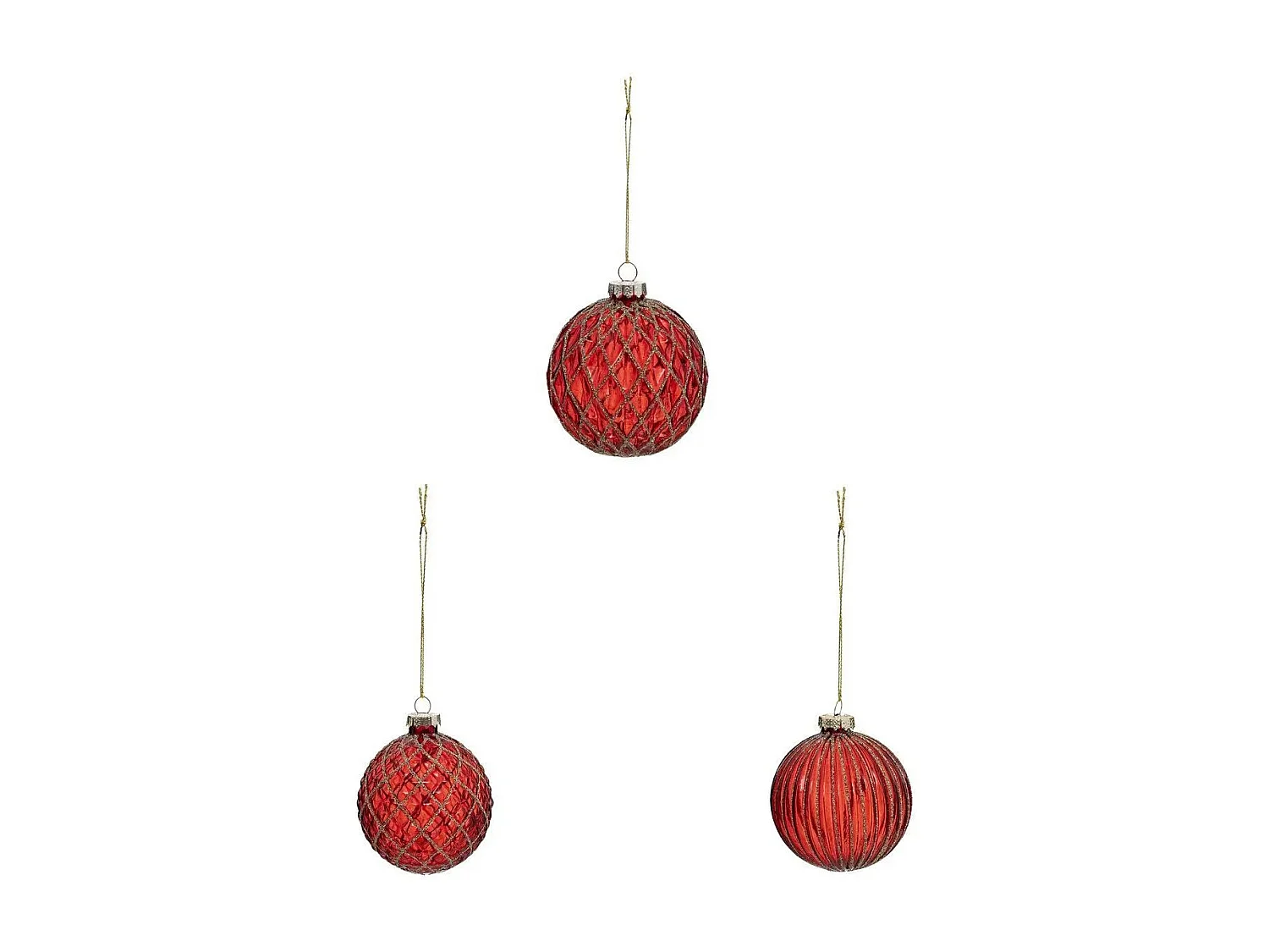 Lot de 3 Boules de Noël Déco "Soir" 8cm Rouge