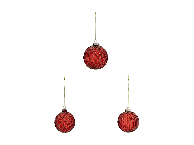 Lot de 3 Boules de Noël Déco "Soir" 8cm Rouge