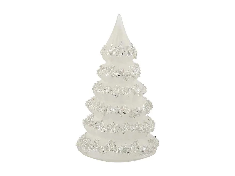 Albero di Natale decorativo con linee brillantinate in vetro bianco 12x21cm