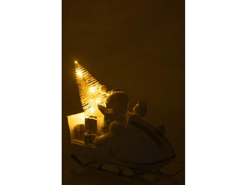 Papá Noel en trineo de resina blanco 31x11x30 cm.