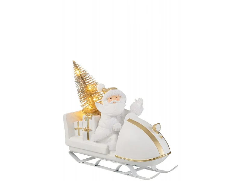 Papá Noel en trineo de resina blanco 31x11x30 cm.