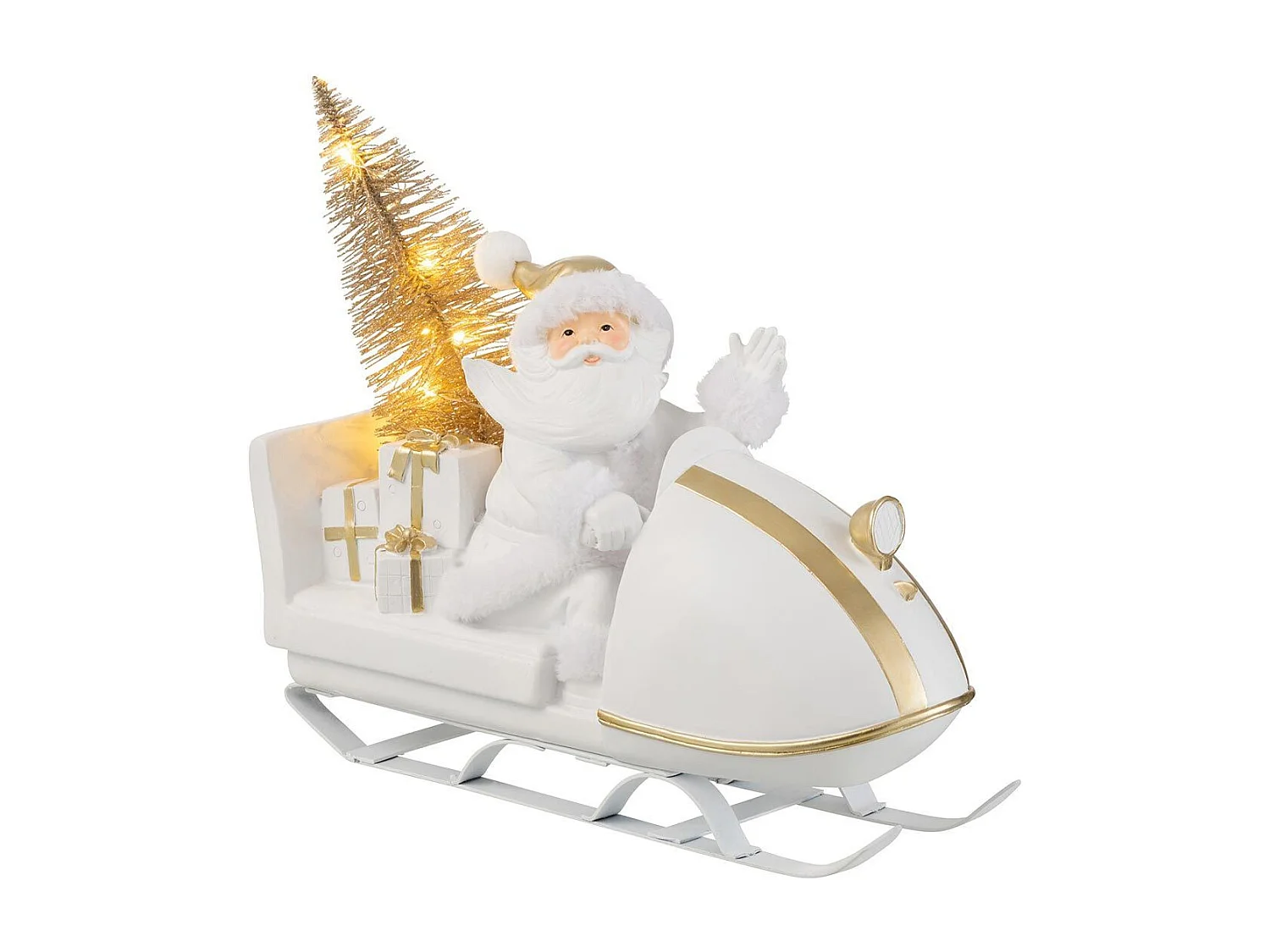 Babbo Natale su slitta in resina bianca 31x11x30 cm
