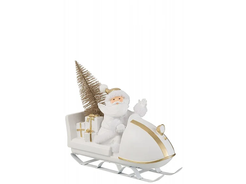 Père Noël Déco "Traîneau" 31cm Blanc & Or