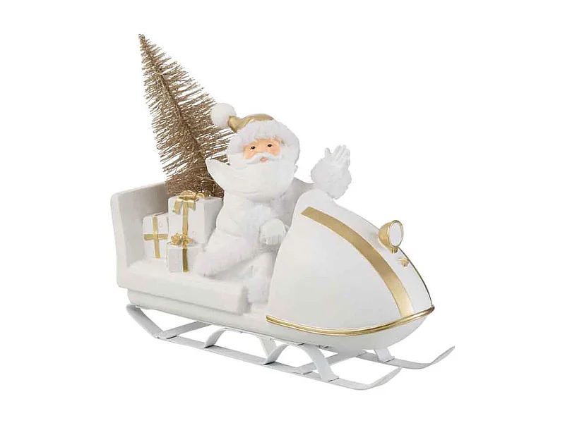 Babbo Natale su slitta in resina bianca 31x11x30 cm