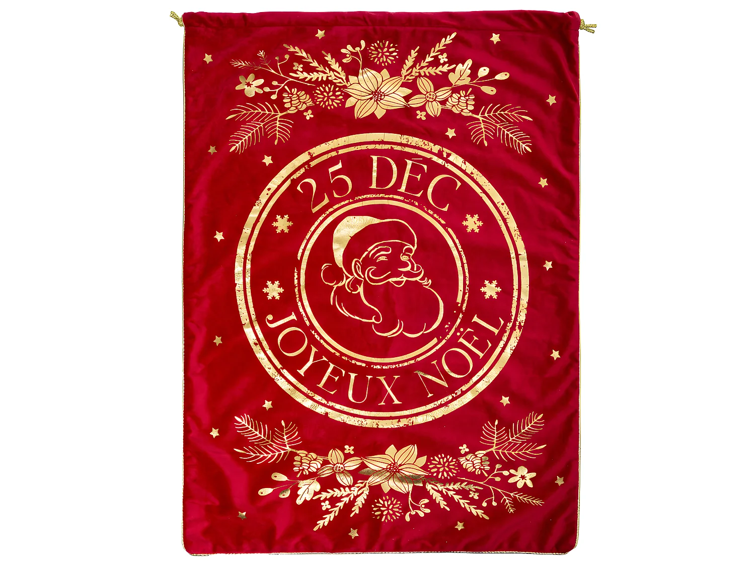 Hotte de Noël Imprimée "Vintage" 70cm Rouge & Or