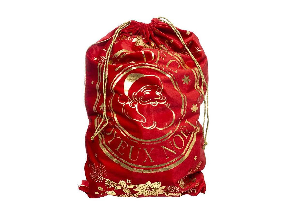 Hotte de Noël Imprimée "Vintage" 70cm Rouge & Or