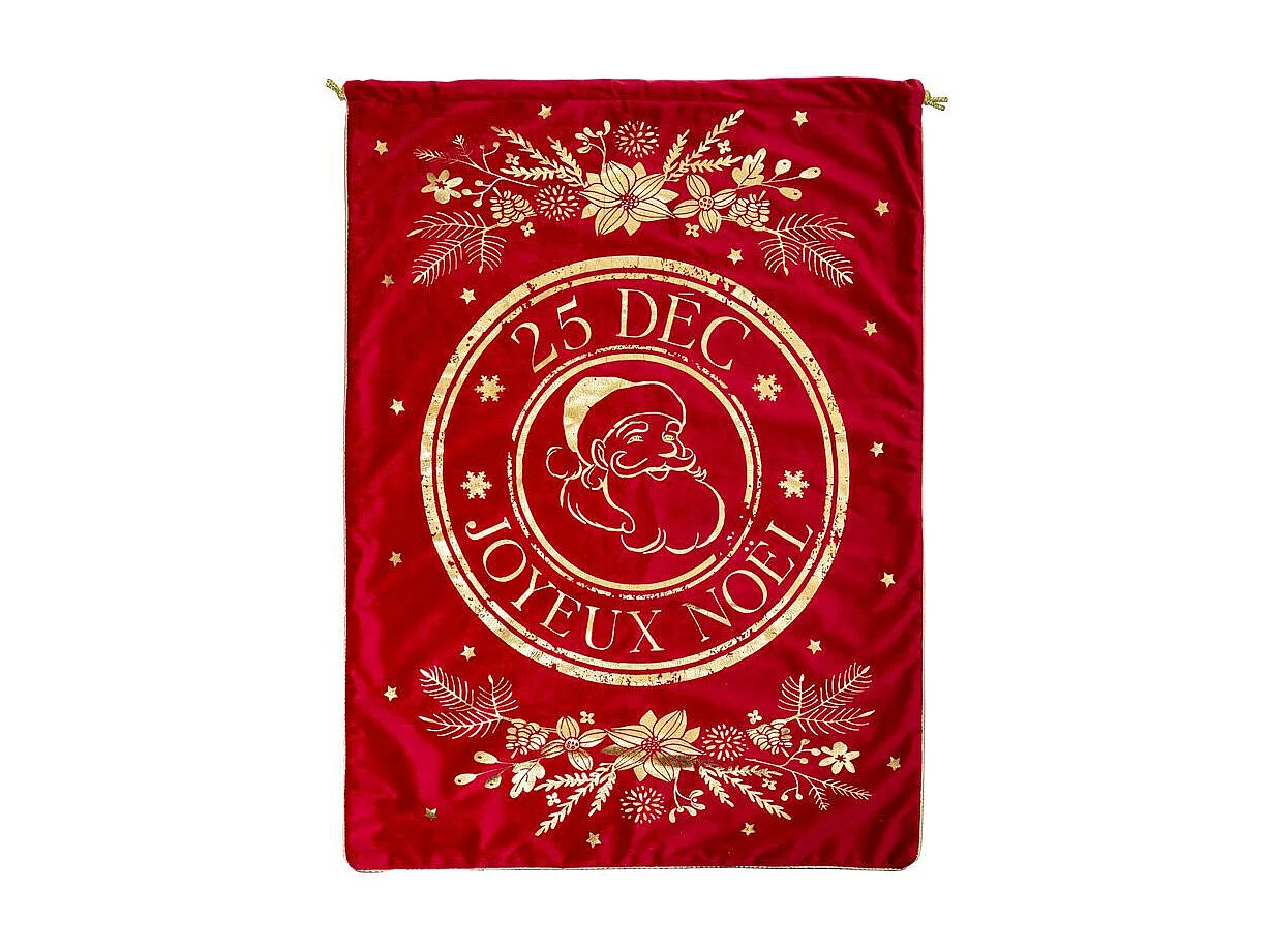 Hotte de Noël Imprimée "Vintage" 70cm Rouge & Or