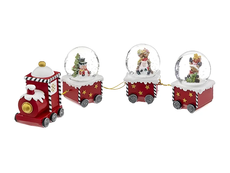 Lot de 3 Boules à Neige Noël "Train" 20cm Rouge