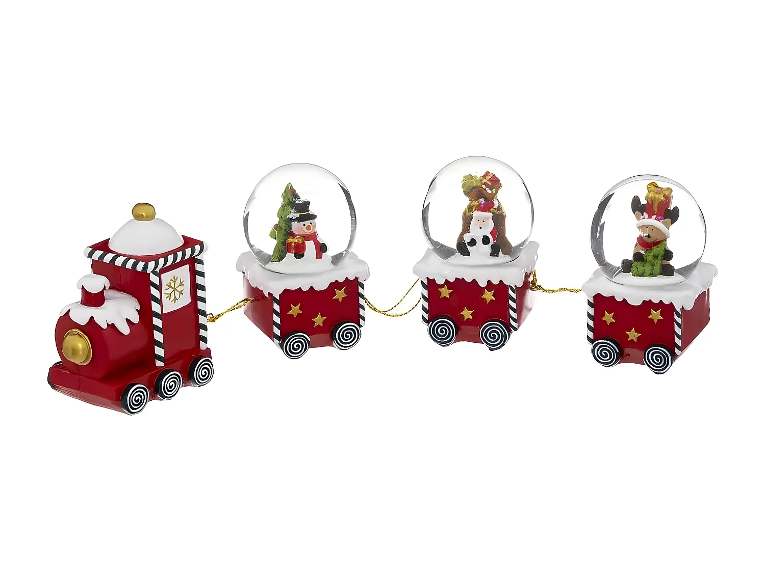 Lot de 3 Boules à Neige Noël "Train" 20cm Rouge