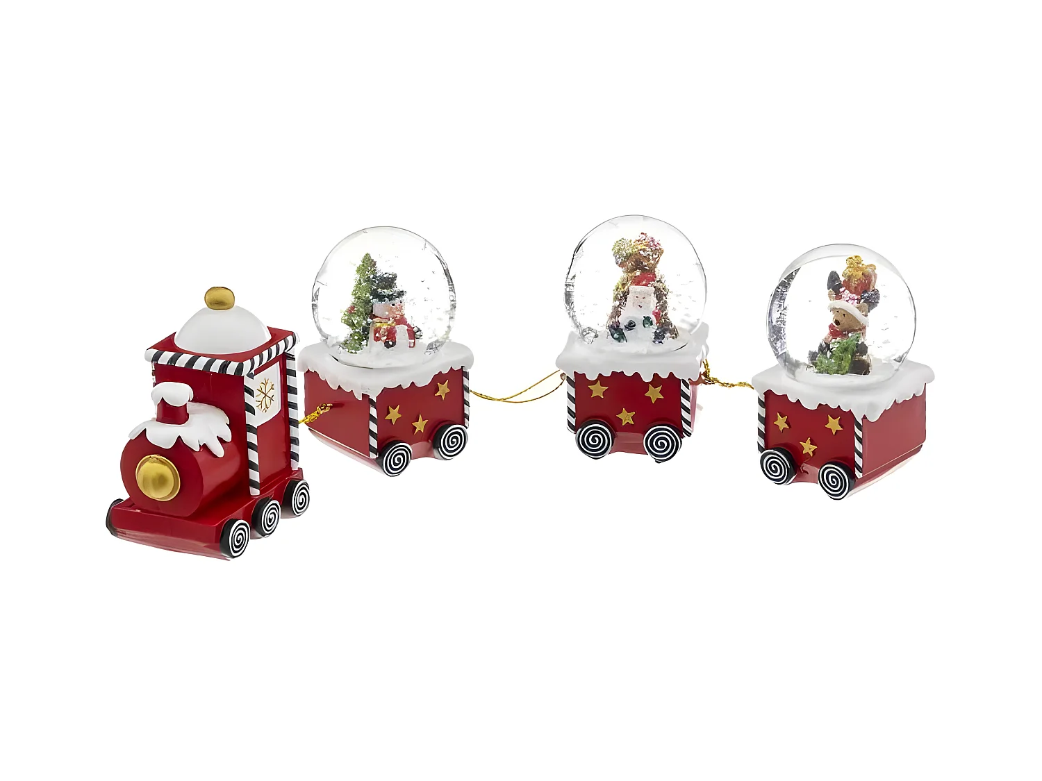Lot de 3 Boules à Neige Noël "Train" 20cm Rouge