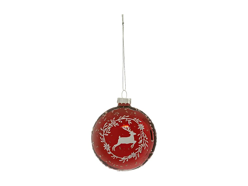 Boule de Noël en Verre "Renne Couronne" 8cm Rouge