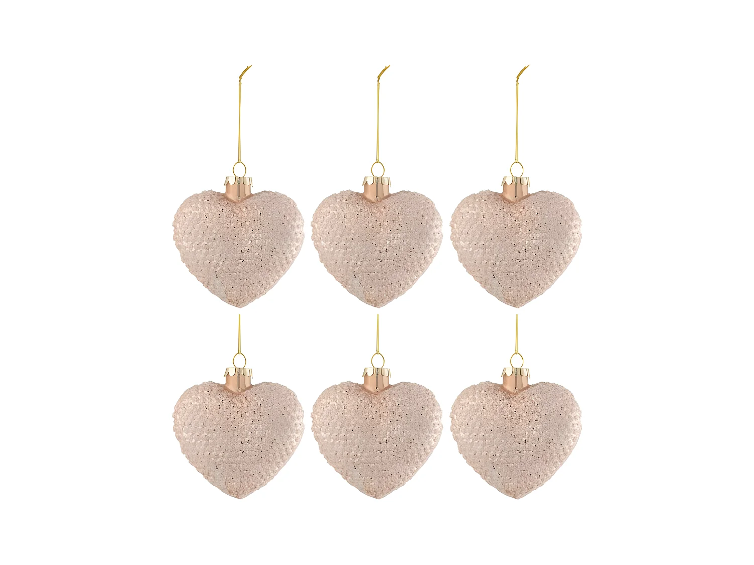 Scatola di 6 cuori in vetro rosa 9,5x4,5x9,5 cm