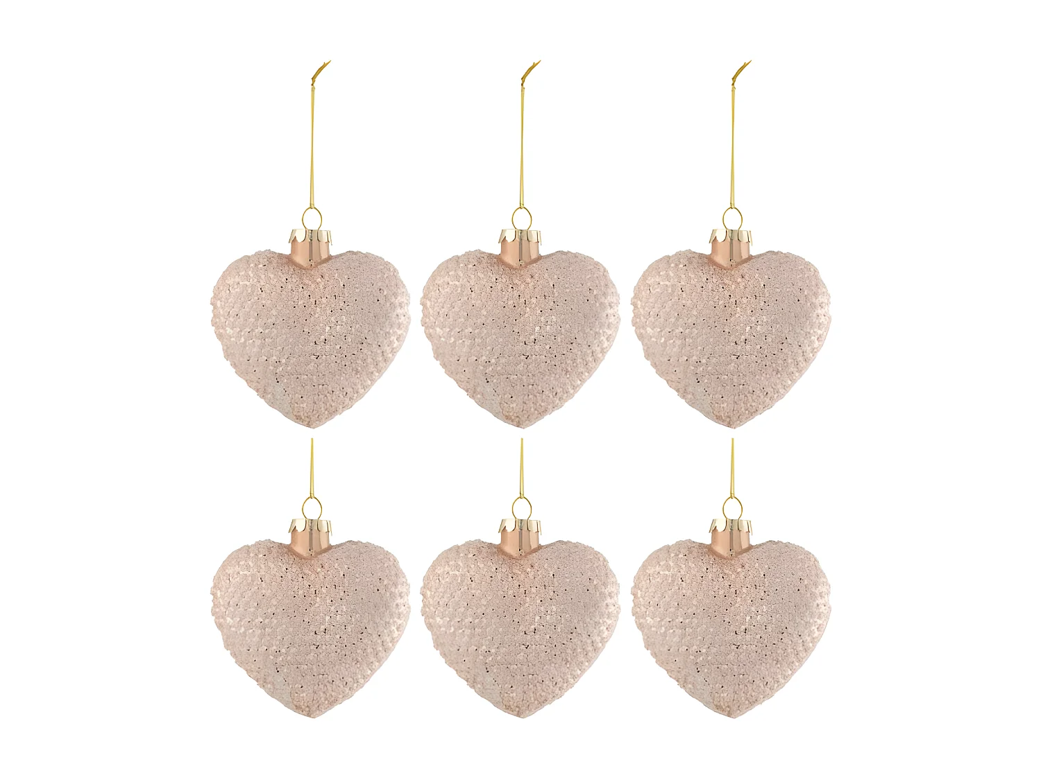 Scatola di 6 cuori in vetro rosa 9,5x4,5x9,5 cm