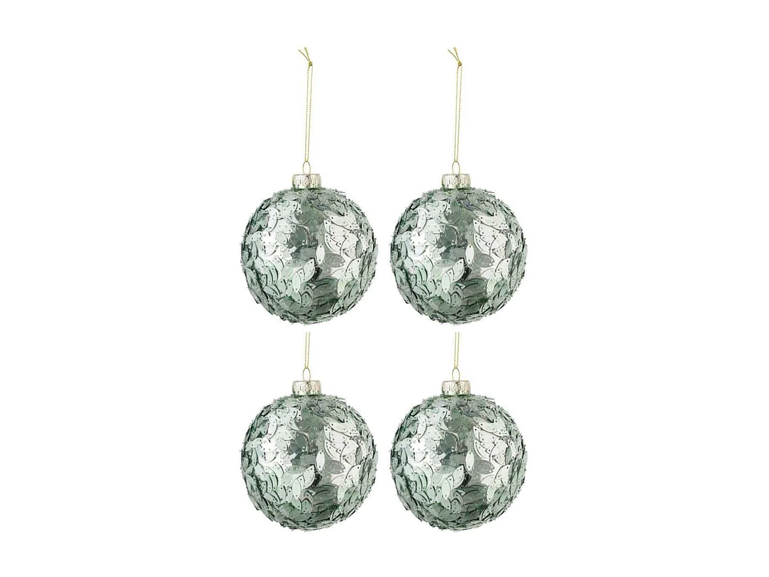 Lot de 4 Boules de Noël "Paillettes" 10cm Vert Menthe
