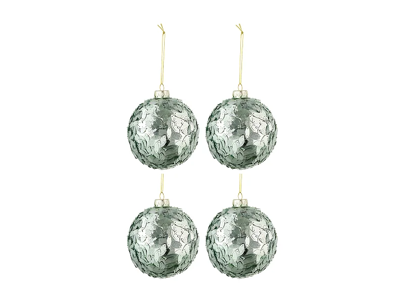 Lot de 4 Boules de Noël "Paillettes" 10cm Vert Menthe