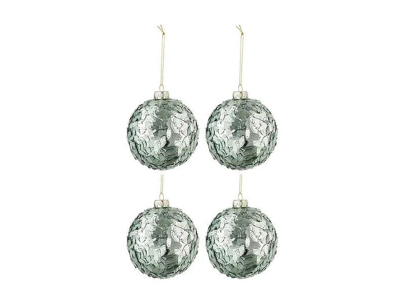 Lot de 4 Boules de Noël "Paillettes" 10cm Vert Menthe