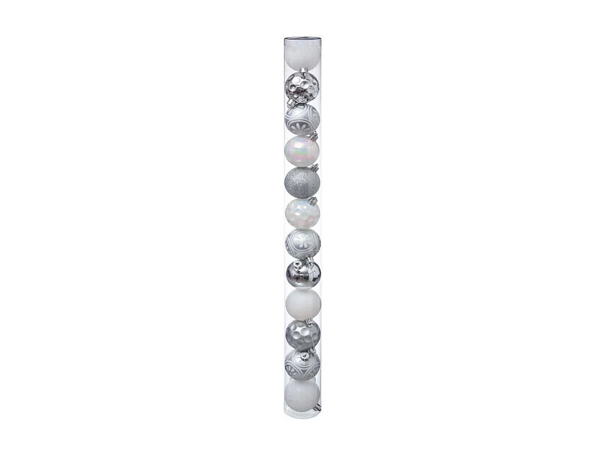 Lot de 12 Boules de Noël "Polaire" 6cm Blanc & Argent