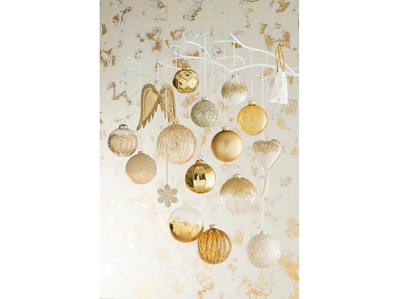 Scatola di 4 palline di Natale in vetro oro 12x12x12 cm