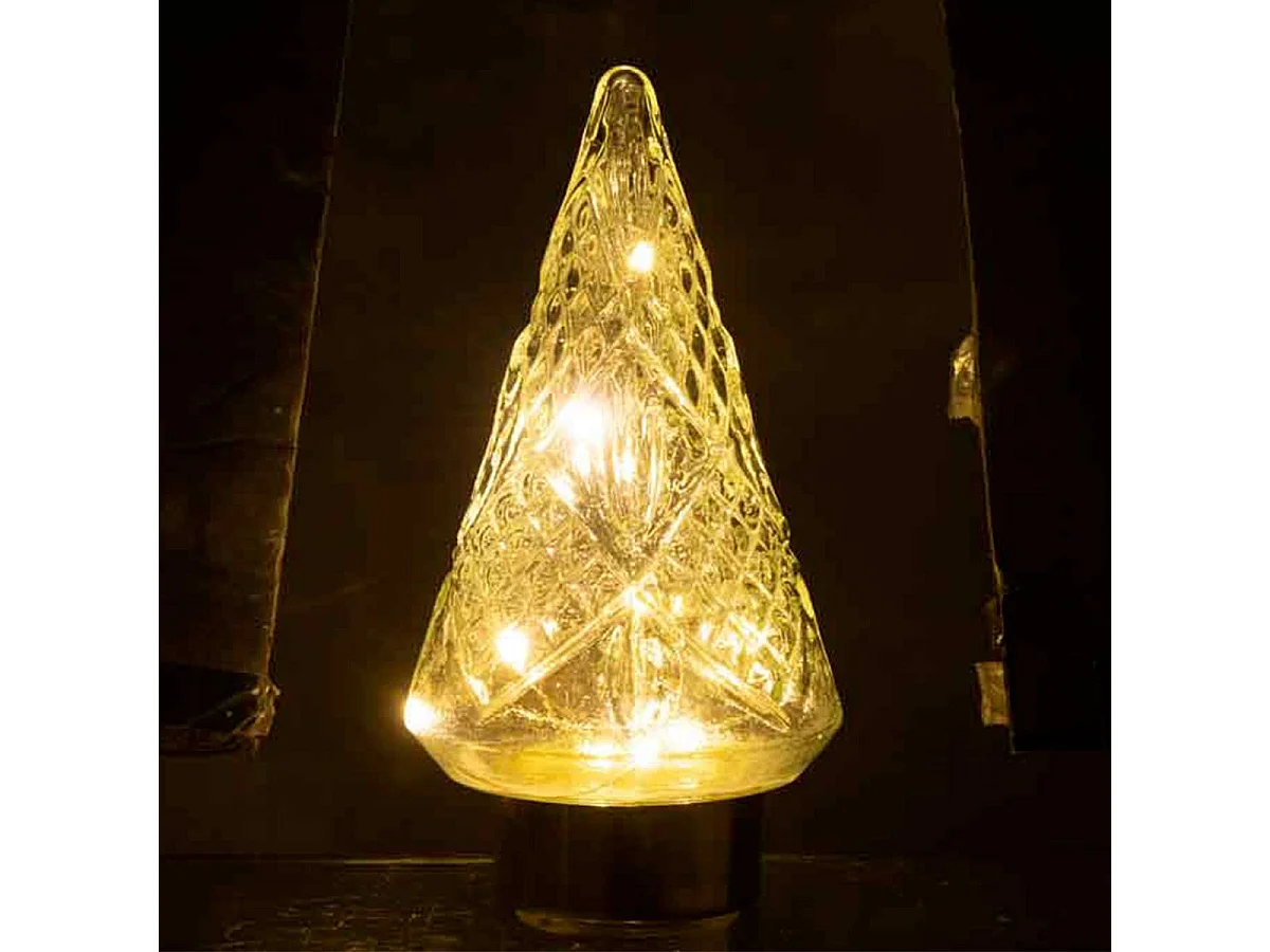Albero di Natale decorativo a led in vetro trasparente 13x13x24.5 cm