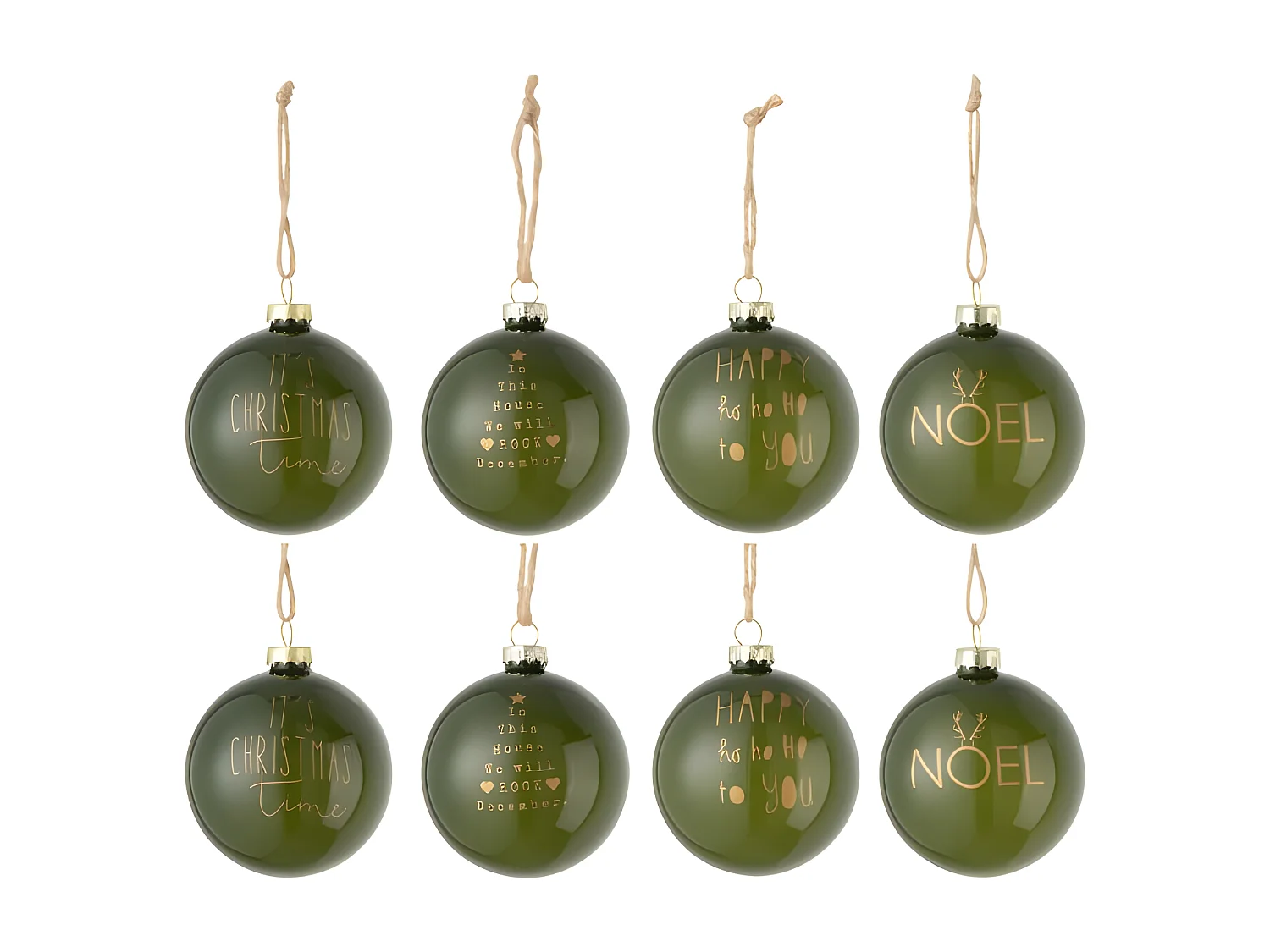 Lot de 8 Boules de Noël "Xmas" 8cm Vert