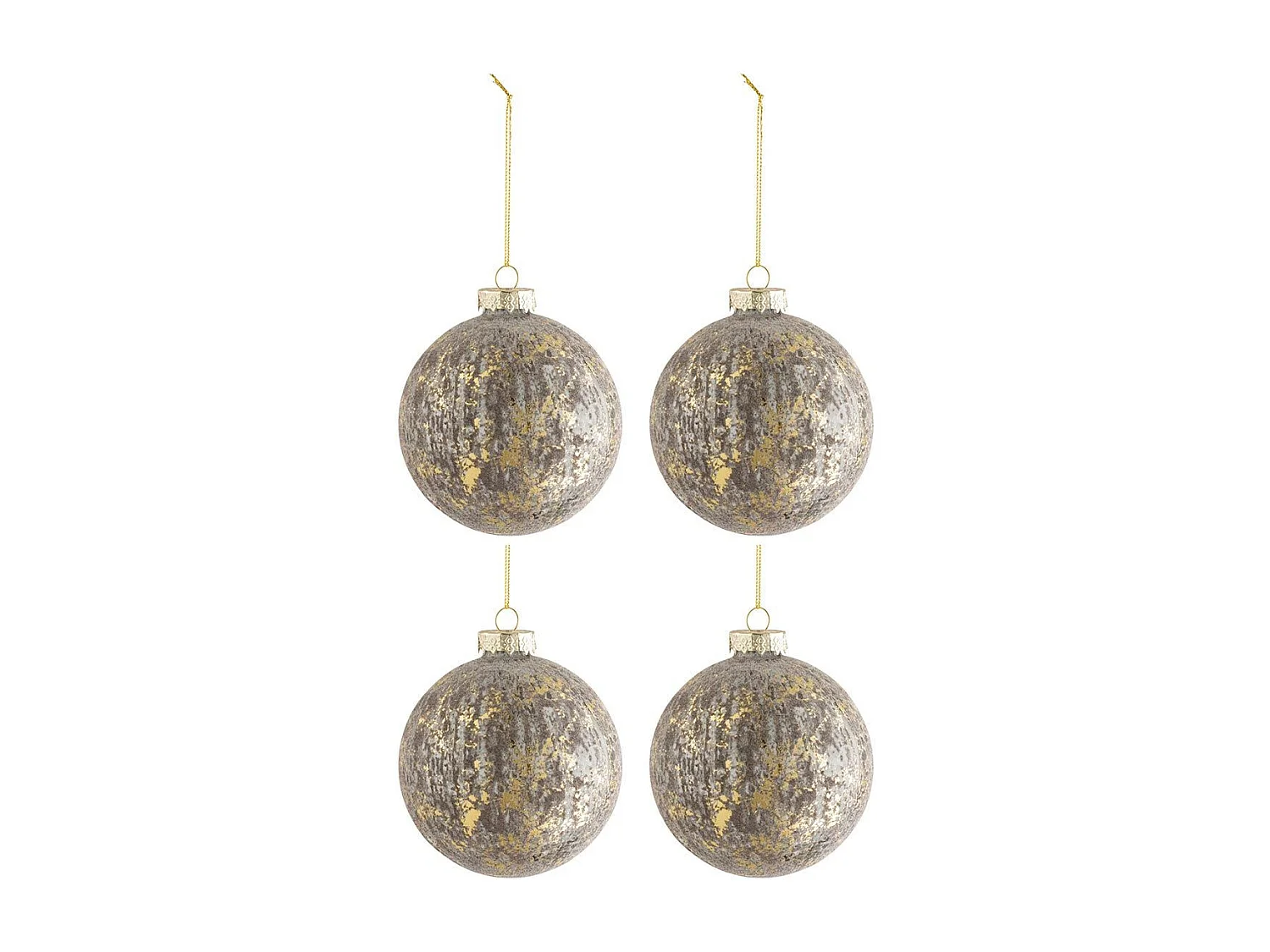 Lot de 4 Boules de Noël "Antique" 10cm Gris & Or
