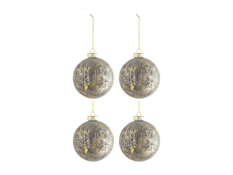 Caja de 4 bolas de Navidad de vidrio gris de 10x10x10 cm