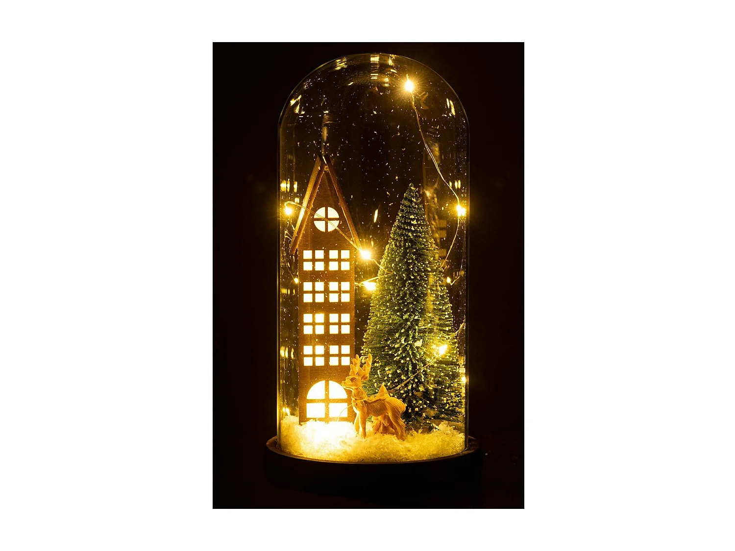 Cloche Déco Led en Verre "Maison" 27cm Marron