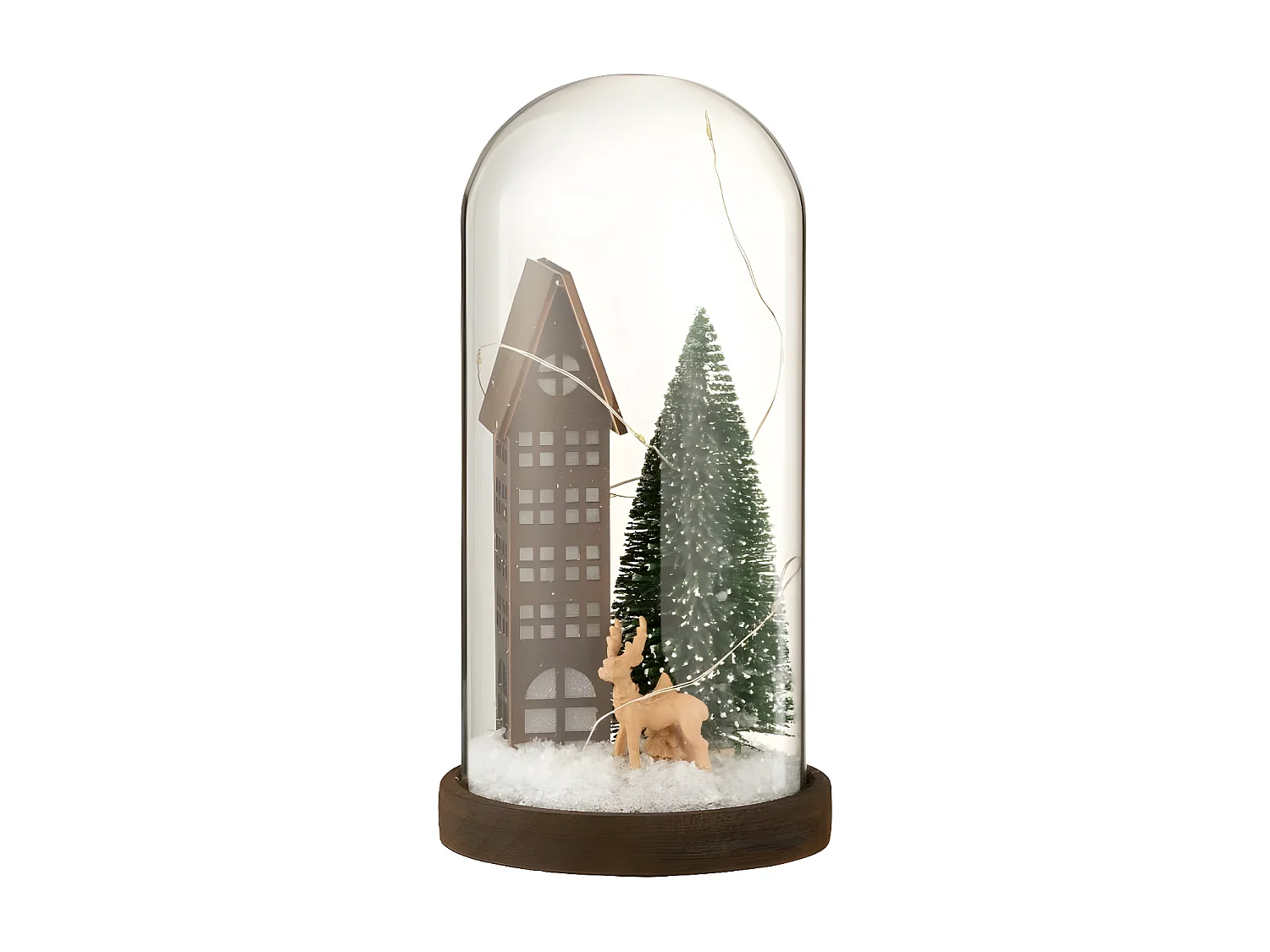 Cloche Déco Led en Verre "Maison" 27cm Marron