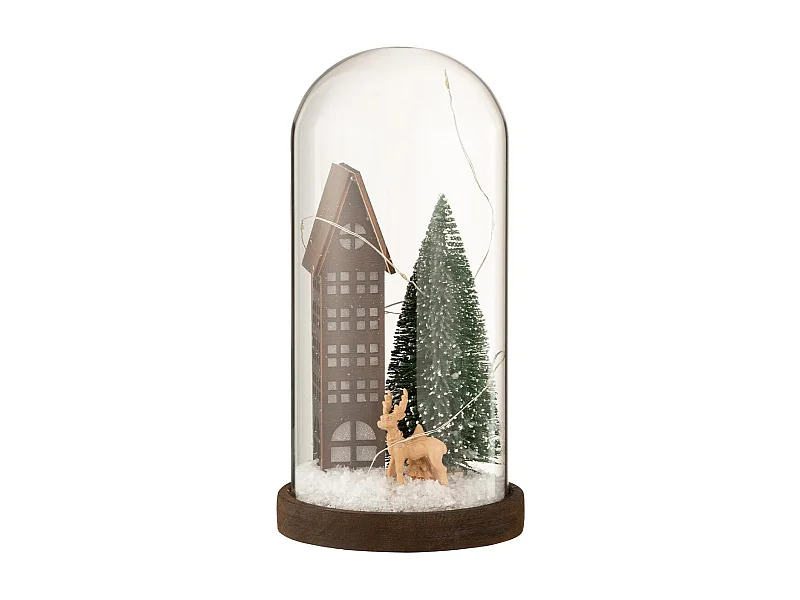 Cloche Déco Led en Verre "Maison" 27cm Marron