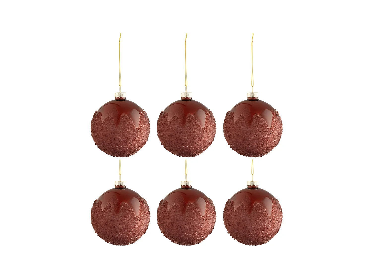 Caja de 6 bolas de Navidad de vidrio Bordeaux 8x8x8 cm