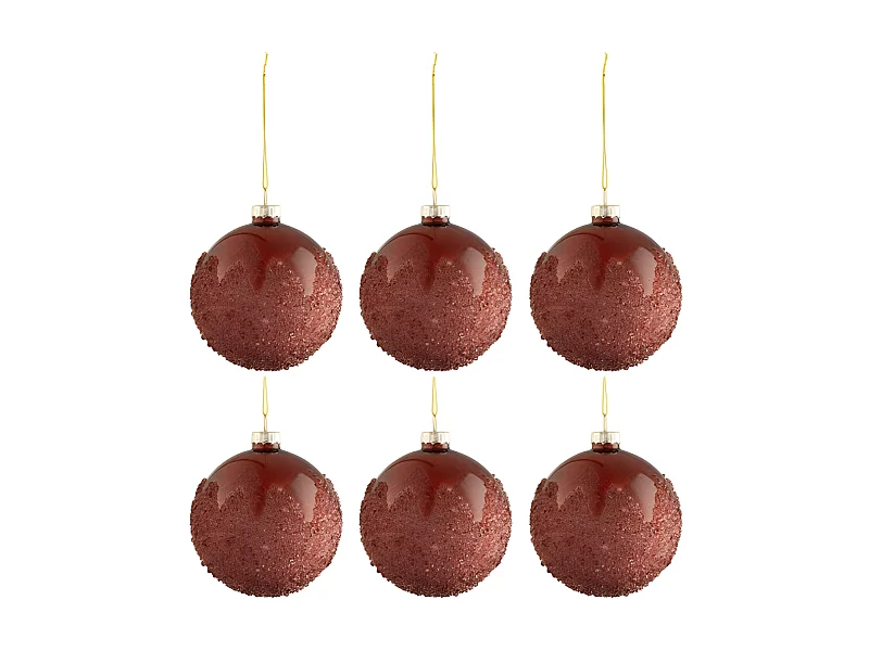 Lot de 6 Boules de Noël "Givrées" 8cm Bordeaux
