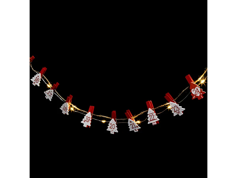 Guirlande Lumineuse "Calendrier de l'Avent" 220cm Rouge