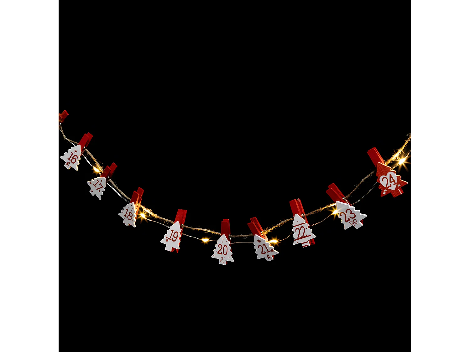 Guirlande Lumineuse "Calendrier de l'Avent" 220cm Rouge