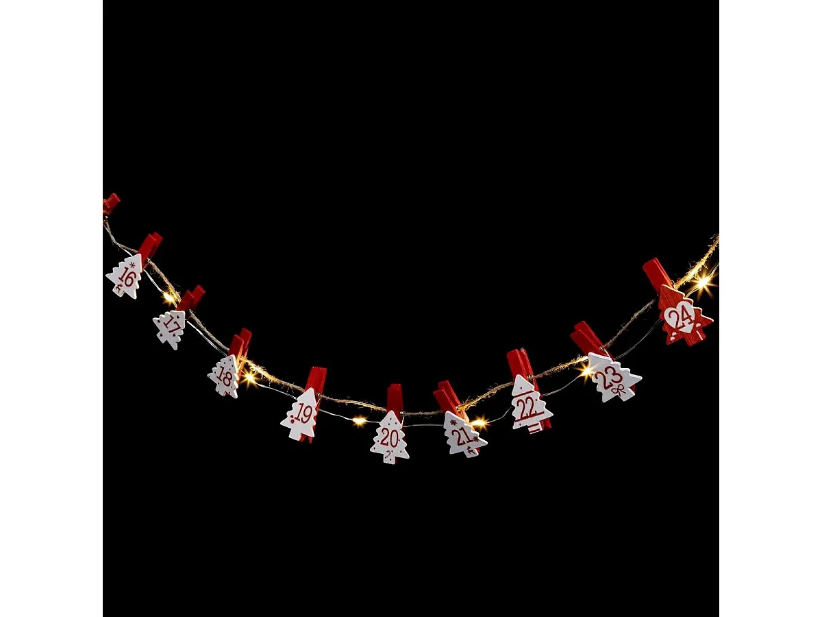 Guirlande Lumineuse "Calendrier de l'Avent" 220cm Rouge