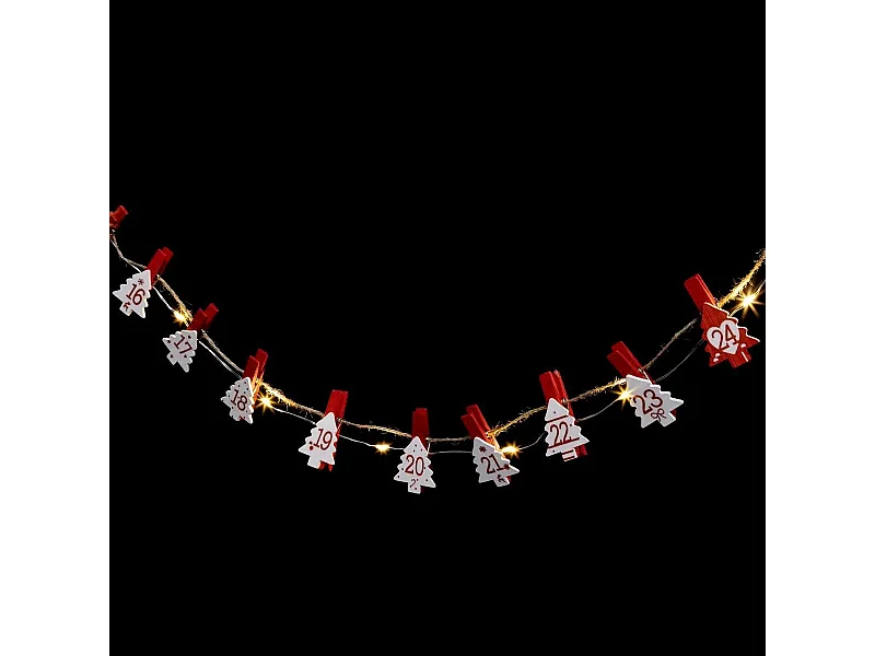 Guirlande Lumineuse "Calendrier de l'Avent" 220cm Rouge
