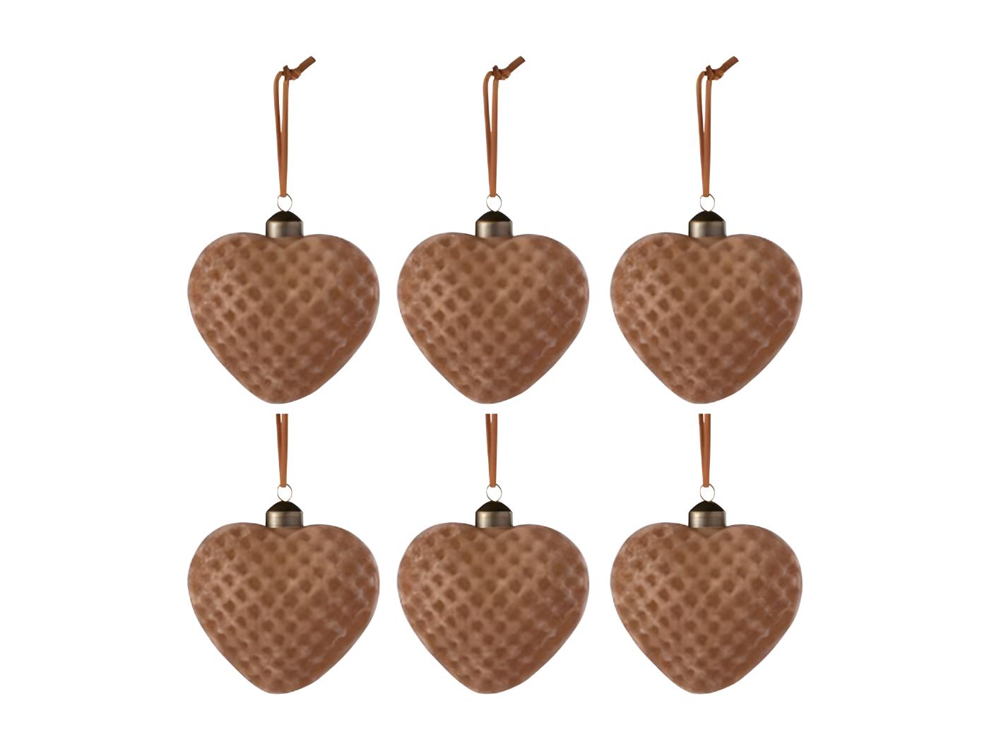 Lot de 6 Boules de Noël "Coeur" 10cm Marron