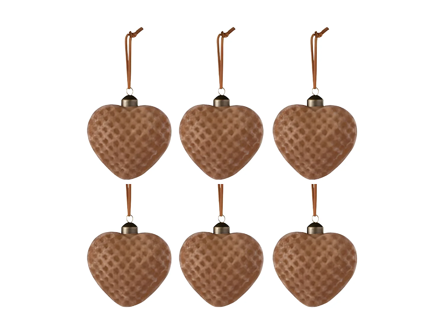 Lot de 6 Boules de Noël "Coeur" 10cm Marron