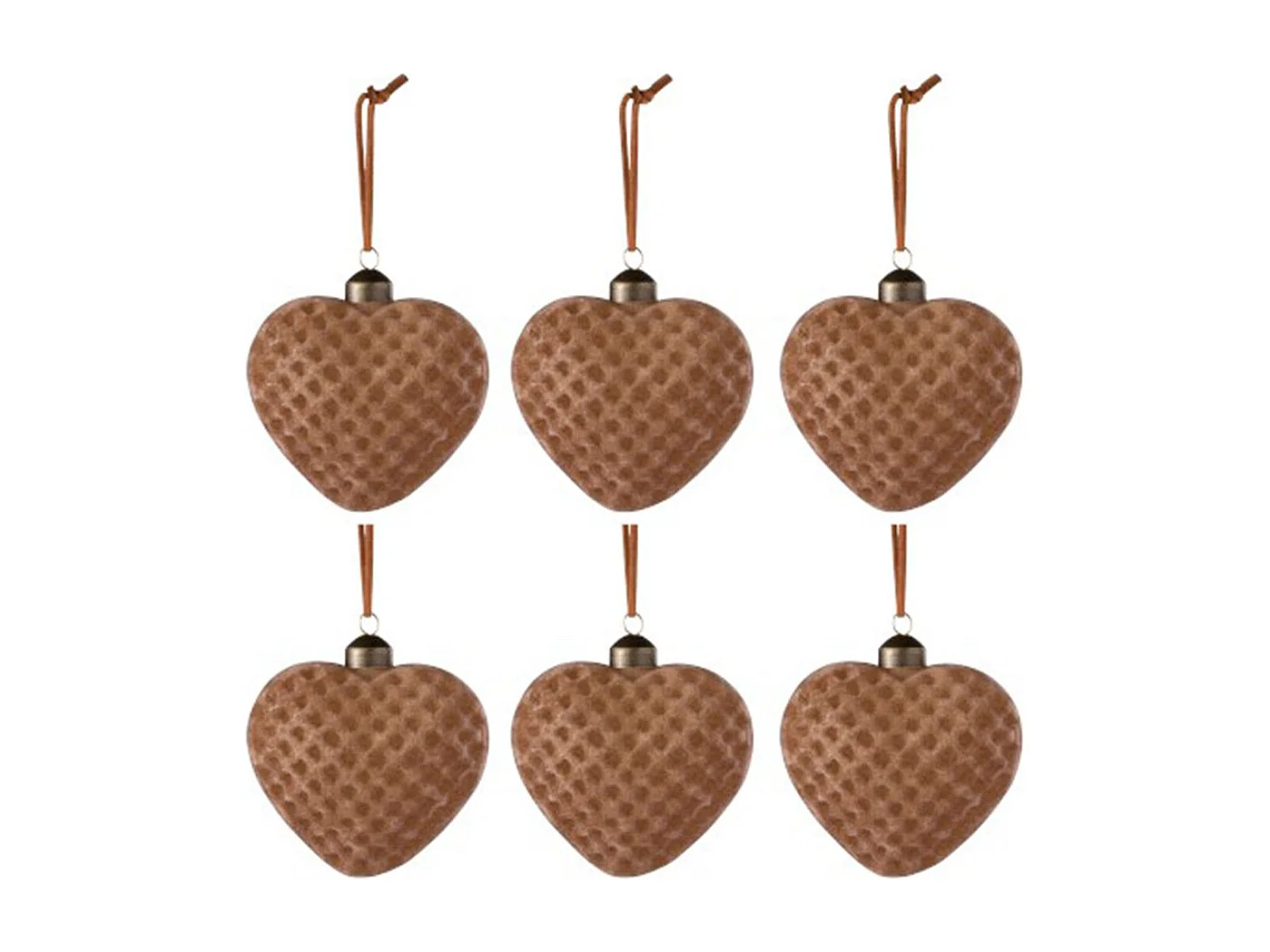 Lot de 6 Boules de Noël "Coeur" 10cm Marron
