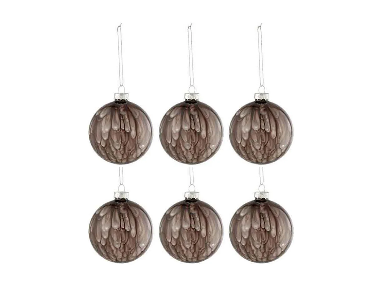 Caja de 6 bolas de Navidad de vidrio gris 8.5x8.5x10 cm