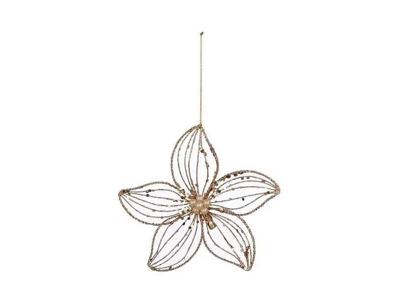 Sujet de Noël Déco "Fleurs Paillettes" 15cm Or