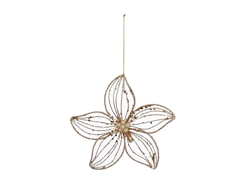 Sujet de Noël Déco "Fleurs Paillettes" 15cm Or