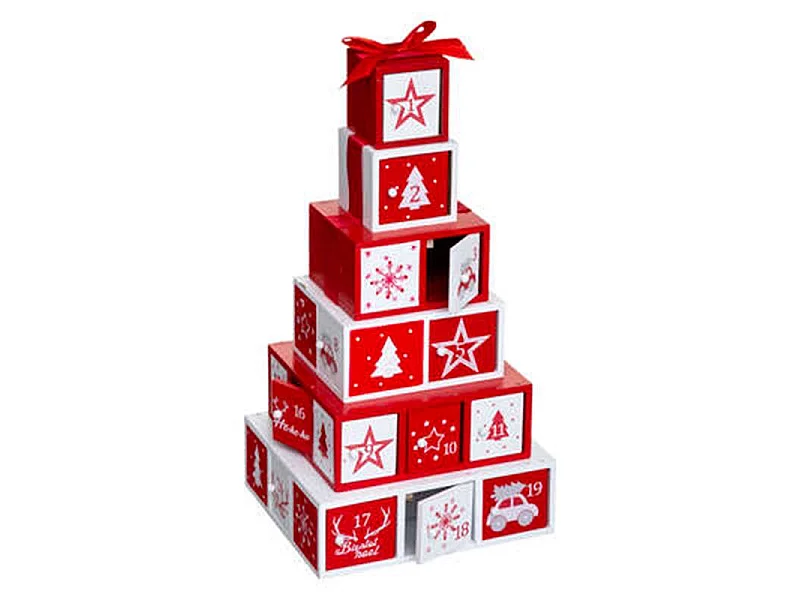 Calendrier de l'Avent "Cadeau" 35cm Rouge & Blanc