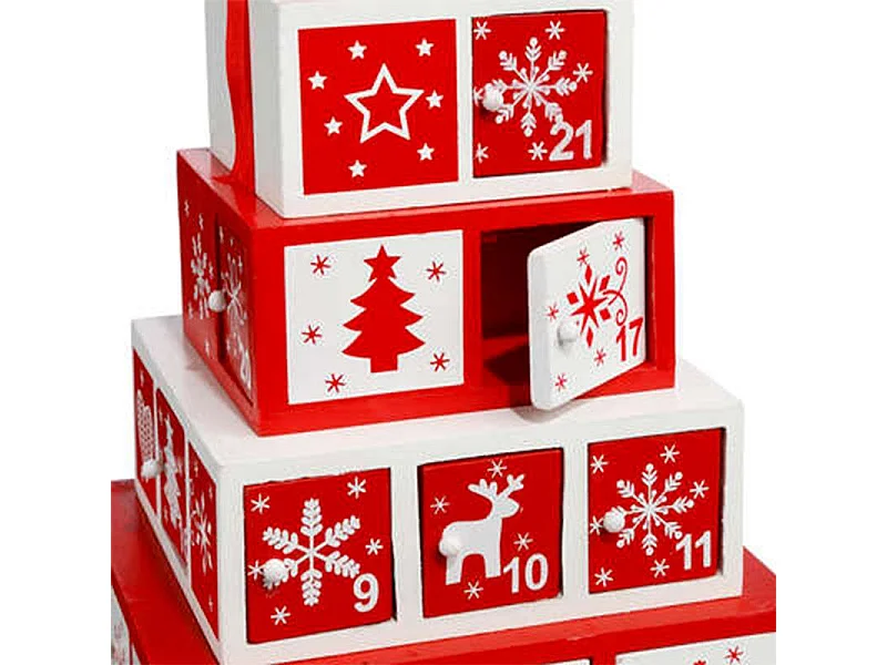 Calendrier de l'Avent "Cadeau" 35cm Rouge & Blanc