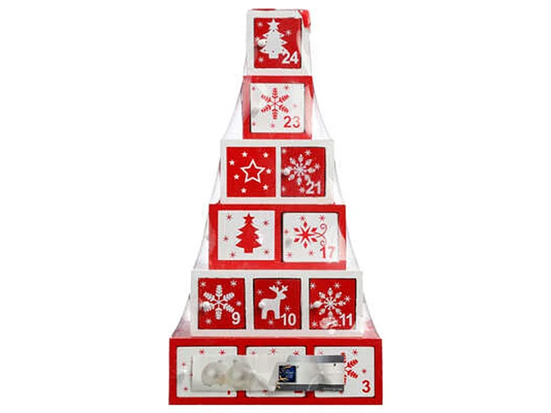 Calendrier de l'Avent "Cadeau" 35cm Rouge & Blanc
