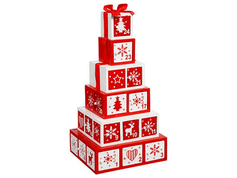 Calendrier de l'Avent "Cadeau" 35cm Rouge & Blanc